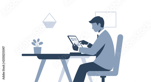 Tableau sur toile Man sitting at desk with laptop.