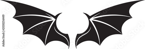Black bat wings, Halloween vector icon, spooky symbol, dark creature wings