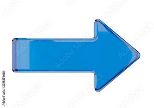 A vibrant blue arrow pointing to the right with a glossy finish and reflective surface.