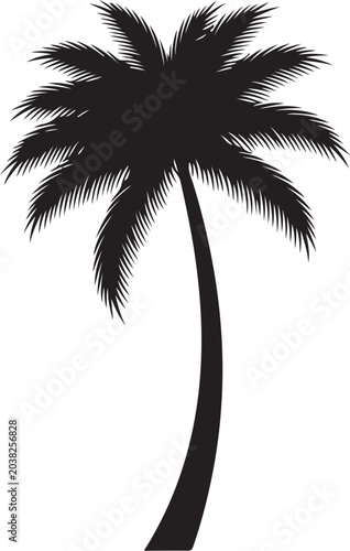 Black palm tree silhouette, tropical icon, palm tree vector, summer symbol