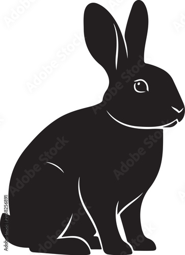 Black rabbit silhouette, sitting rabbit icon, vector bunny illustration, animal graphic