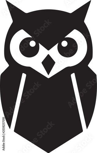 Owl icon, black silhouette, bird symbol, vector graphic
