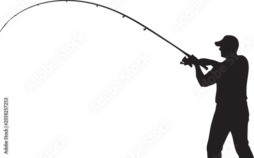 Fishing, silhouette, man fishing, recreational fishing, black icon, vector graphic