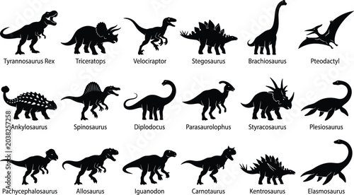 Foto Dinosaur Silhouette Collection Featuring Tyrannosaurus Rex Triceratops Velocirap