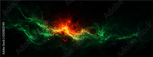 Fotografie Ethereal cosmic nebula swirls vibrant hues, emulating celestial formation vast universe, evoking awe mystery