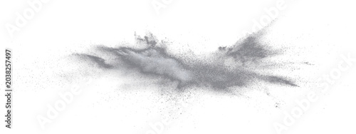 Photography Abstract grey powder explosion with particles scattering, suggesting a dynamic and chaotic event