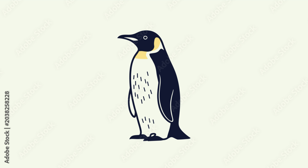 Obraz premium Detailed illustration of an emperor penguin standing upright on a light green background for wildlife and animal themed design projects.