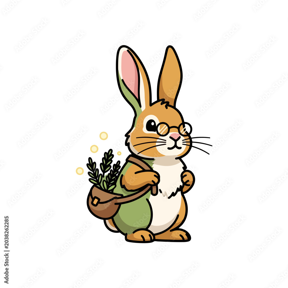 Obraz premium Charming Rabbit with Glasses and Satchel of Lavender.