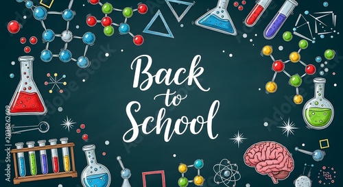 Back to school science theme background with laboratory equipment