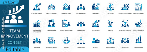 Schilderij op canvas Corporate team improvement and business management icon set