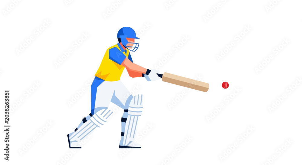 Fototapeta premium Cricket Player Batting Action Flat Illustration