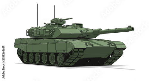 Tableau sur toile Green military tank with long barrel.