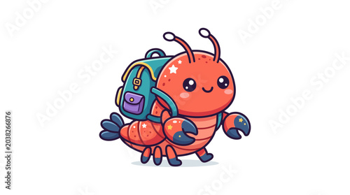 Cute Cartoon Lobster with Backpack, Back to School