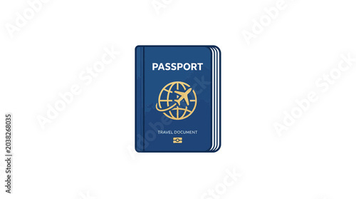 Blue Passport with Globe and Airplane Icon