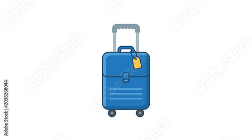 Schilderij op canvas Blue Rolling Suitcase with Tag