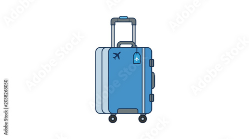 Blue suitcase on white background