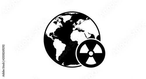 Photos Globe featuring a radiation hazard symbol highlights the global concerns regarding nuclear energy, environmental pollution, and the potential impact of radioactive waste on our planet