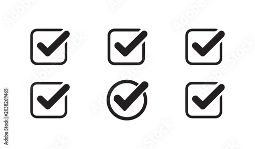 Check mark in square and circle icons. checkbox and checkmark collection on transparent background.