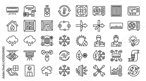 Quadro su tela HVAC air conditioning line icons set