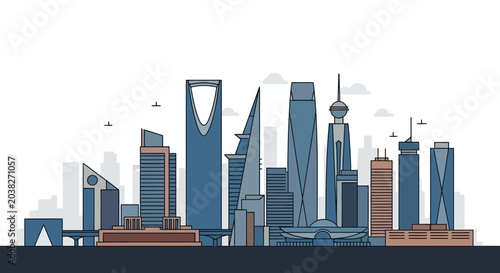 Tableau sur toile Modern City Skyline with Tall Skyscrapers, Business District Illustration