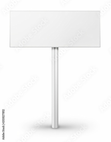 Blank White Signboard on Pole Isolated on White