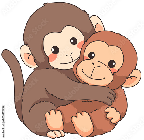 Photography Cartoon illustration baby monkey and his best friend.