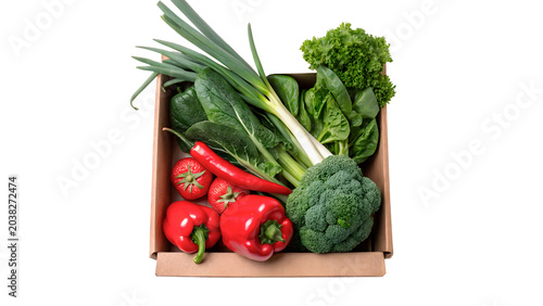 Obraz na plátně Wooden rustic crate full of assorted organic green vegetables on transparent bac