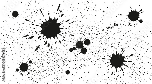 Black ink splatter and paint spray texture with splatter abstract background isolated splashing distressed creative minimalist backdrop composition