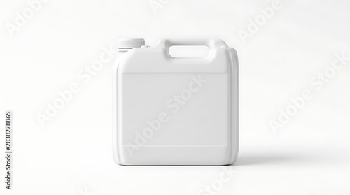 Isolated white plastic jerry can container mockup for industrial chemicals liquid storage branding and label design template