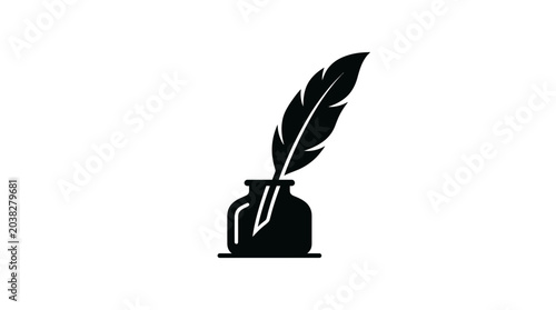 Fotografía Quill pen resting in an inkwell represents the classic art of calligraphy, historical literature, and the timeless tradition of handwritten correspondence in a professional setting