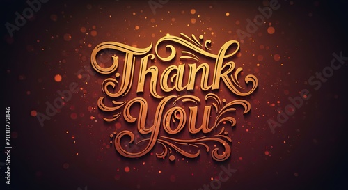 Golden Thank You lettering - decorative calligraphy, gratitude card, vintage style, elegant typography