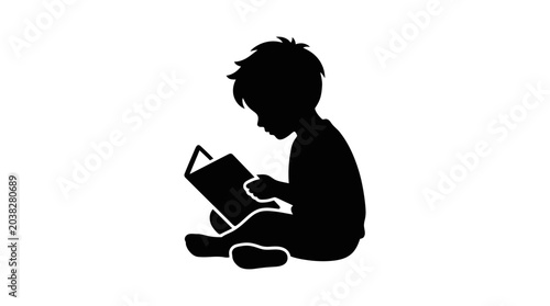 Tableau sur toile Child sitting on the floor while reading a book captures the essence of early education, imaginative exploration, and the quiet discovery of storytelling in a home environment