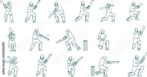 Quadro em tela Cricket player actions batting bowling fielding poses game sports player active man equipment sport