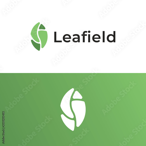 Leafield logo design template with green leaf abstract shape