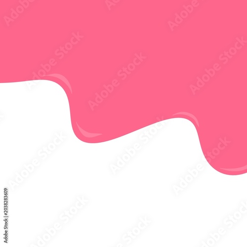 Vivid pink dripping liquid vector background. Sweet melting strawberry syrup, glossy pink paint, or slime border on white.