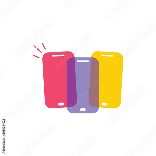 Three colorful overlapping smartphone vector illustration on white background