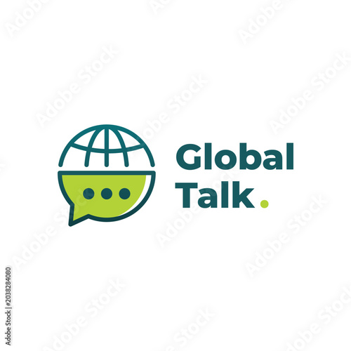 Global Talk logo design with globe and chat bubble icon