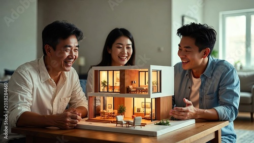 Happy asian family celebrating togetherness modern home lifestyle photography indoor warm atmosphere