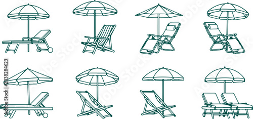 Quadro su tela Beach chairs and umbrellas collection for outdoor leisure and vacation relaxation