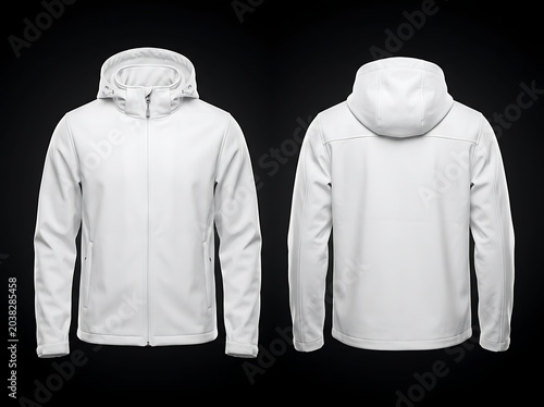 Isolated white zip up hoodie jacket front and back view for apparel design template branding fashion mockup presentation