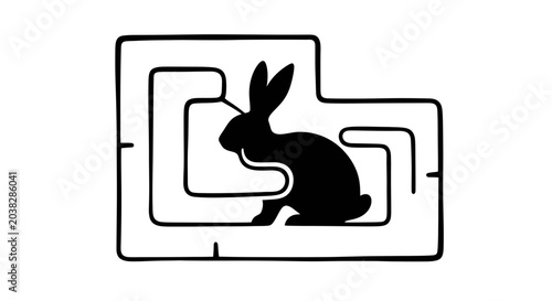 Bild auf Leinwand Silhouette of Rabbit in a Maze, Problem Solving Concept, Black and White