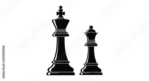 Tableau sur toile Chess king and queen silhouettes on white background silhouette