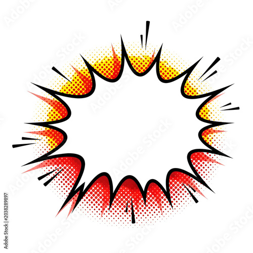 Fotografie Vibrant comic book style explosion speech bubble with halftone dots