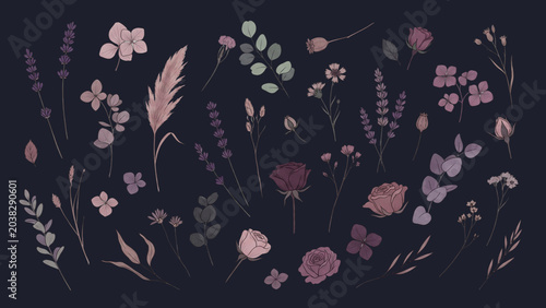 Dark Moody Botanical Wallpaper with Elegant Floral Pattern