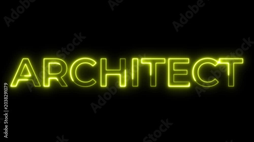 Glowing Yellow Neon Architect Text on Black Background Loop