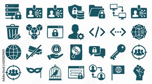 Fotografía Cybersecurity and Digital Privacy Icon Set: Data Protection & Network Security