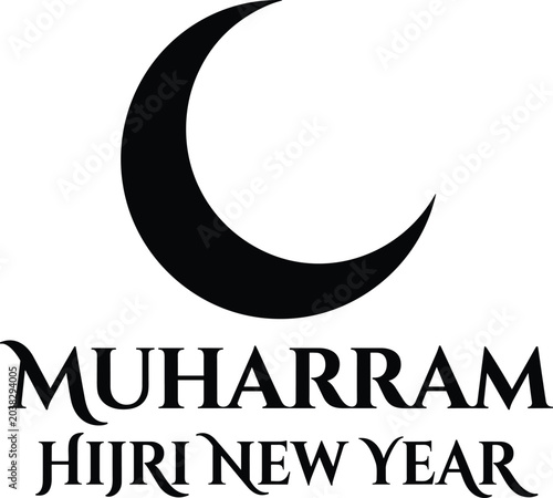 Muharram Hijri New Year crescent moon minimal Islamic typography vector illustration for religious celebration design