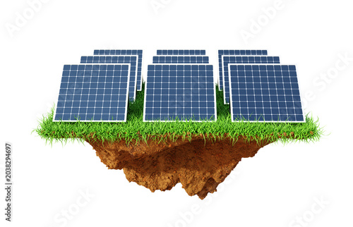 Solar panels. Renewable energy source. 3d-rendering