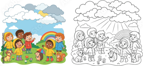 children drawing on the wall and children drawing on the paper cartoon print illustration vector clipart and line art colouring book for kids drawn hand drawn.