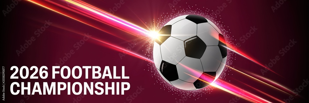 Naklejka premium Vibrant Retro Style Football World Cup Themed Graphic with Bold Red Blue Accents Ideal for Sports Event Promotions Social Media Banners and Fan Merchandise